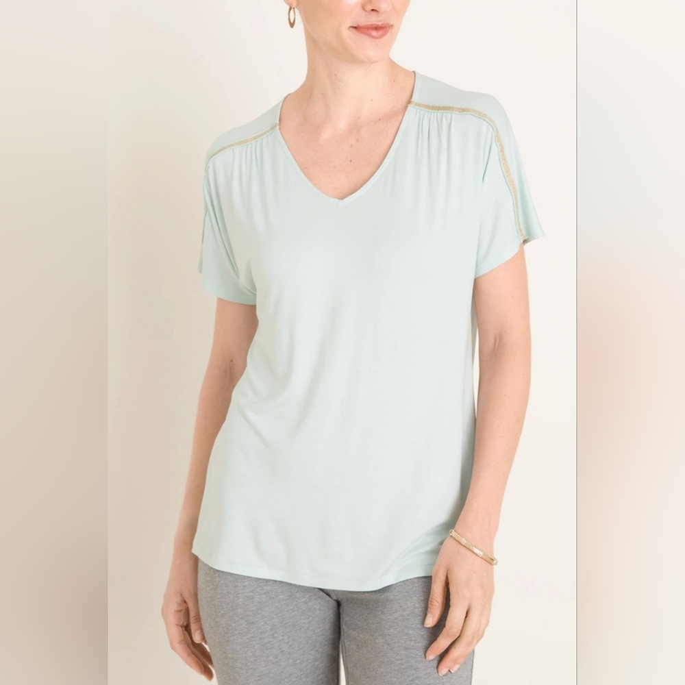 Chicos Zenergy Lurex Embellished Tee Size 2